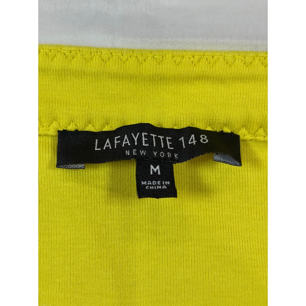 Lafayette 148 New York Womens Chartreuse Yellow Pleated Keyhole Top Size Medium - Picture 3 of 9